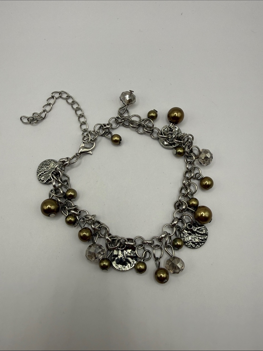 Vintage Silver Tone Gold Beaded Bangle Cuff Statement Bracelet